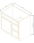 36"W Vanity Sink Bases With 2 Drawers Right